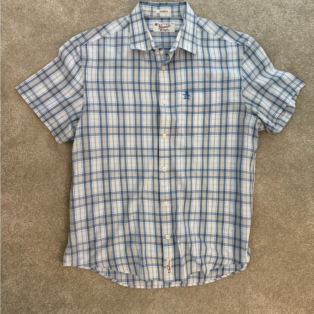 Original Penguin Blue and White Plaid Button Down Shirt classic fit